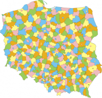 Mapa powiatowa Polski. Autor: Aotearoa. Źródło: Wikimedia Commons.